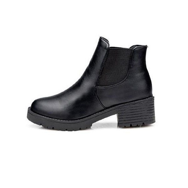 Damen Lederschuhe Ankle Boots Chunky Blockabsatz Slip Pumpen runde Zehe elastische Stiefel