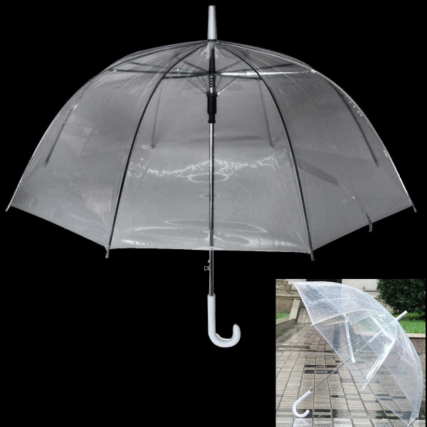 Große weiße Kunststoff klar Dome Lange Schirmgriff Stahl PVC Transparent Gehen Rainy Wet Brolly