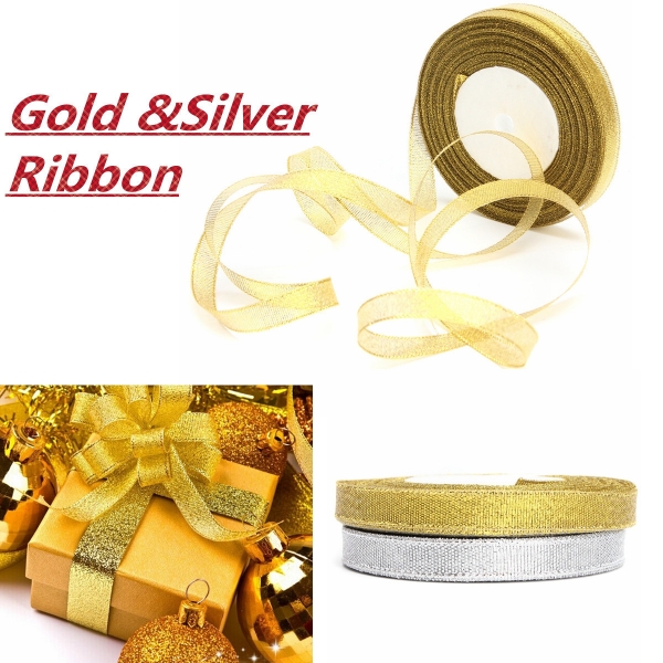 12mm 25 Yards Wire Edge Gold Silber glitter Effekt Band Hochzeit Geschenk Verpackung Zubehör