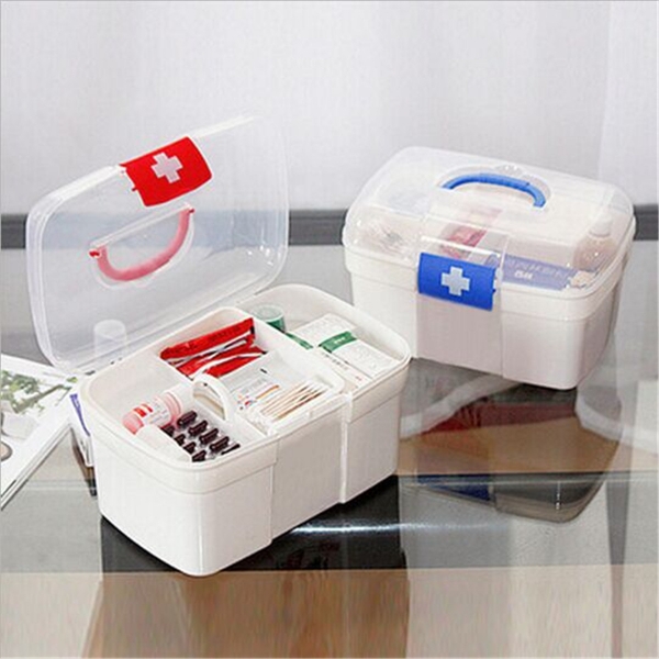 2 Schichten Plastikmedizin Storage Box Chest Drug First Aid Kit Halter