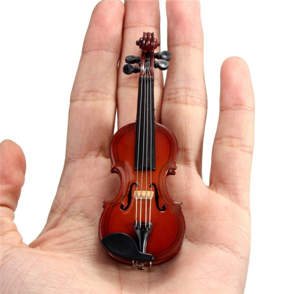 1/12 Violine aus Holz Musikinstrument mit Case & Halter Doll House Decor Zubehör Geschenk 