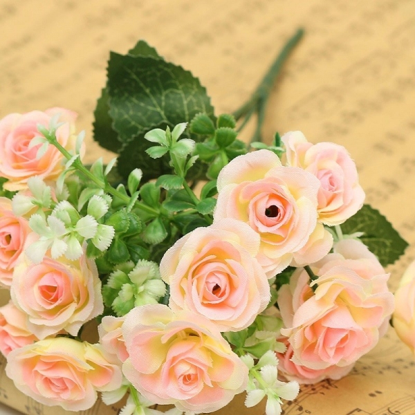 15 Kopf Kunst Rose Simulations Blumen Blatt Bouquet Startseite Hochzeit Garten Dekoration