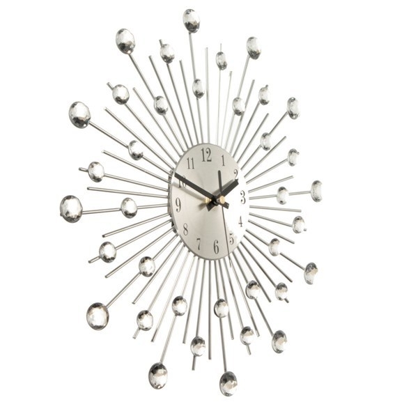 Diamante Kristalleffekt Jeweled Sunburst Silber Draht Wanduhr