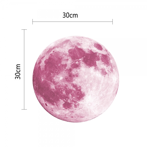 30cm Rosa Große Mond Wand Aufkleber entfernbare Glühen im dunklen leuchtenden Aufkleber Home Decor
