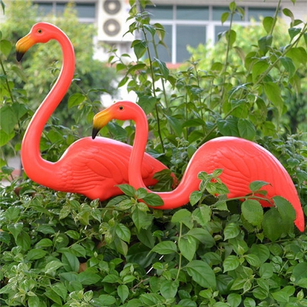 1 Paar rote Rasen Flamingo Figurine Kunststoff Party Wiese Garden Ornaments Dekor