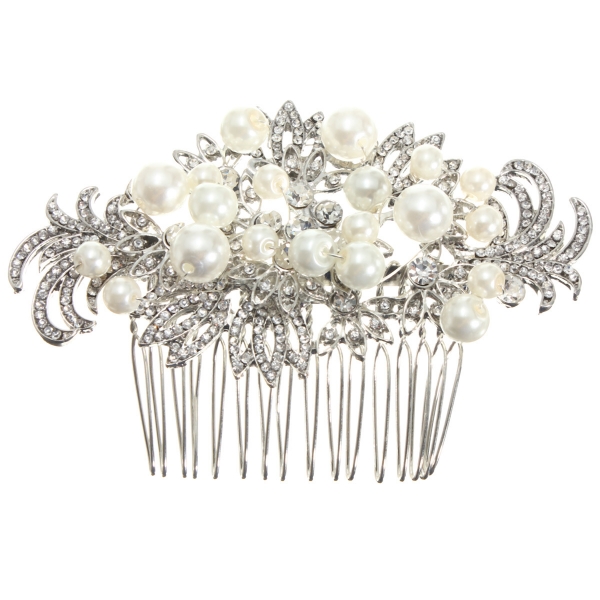 Braut Künstliche Perle Kristall Strass Blumen Diamante Haarspange Kamm Braut Hochzeit Kopfschmuck