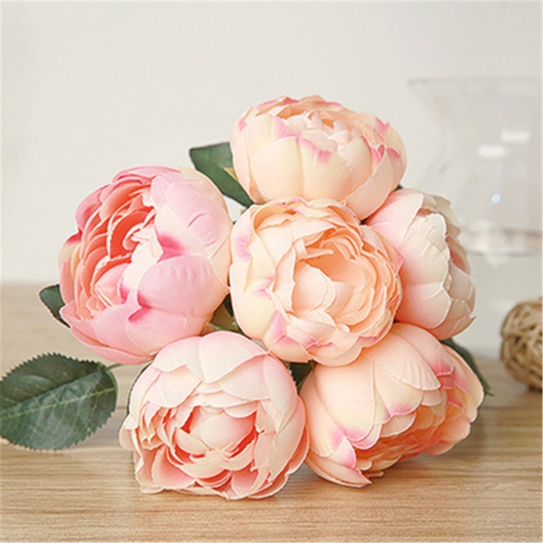 6Pcs / Packung künstliche gefälschte Peony Silk Blumen Braut Hydrangea Startseite Hochzeit Garten Dekoration