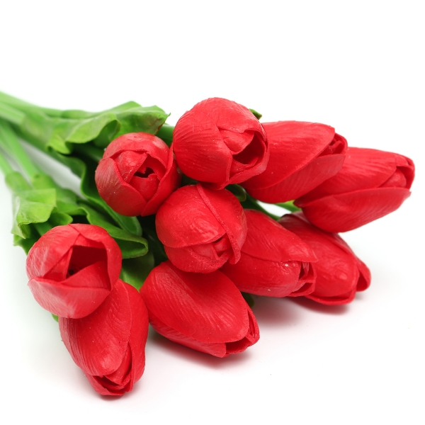 10pcs / pack Künstliche Tulpe Blumen Einzel Lange Stamm Blumenstrauß Blumen Hochzeit Dekoration