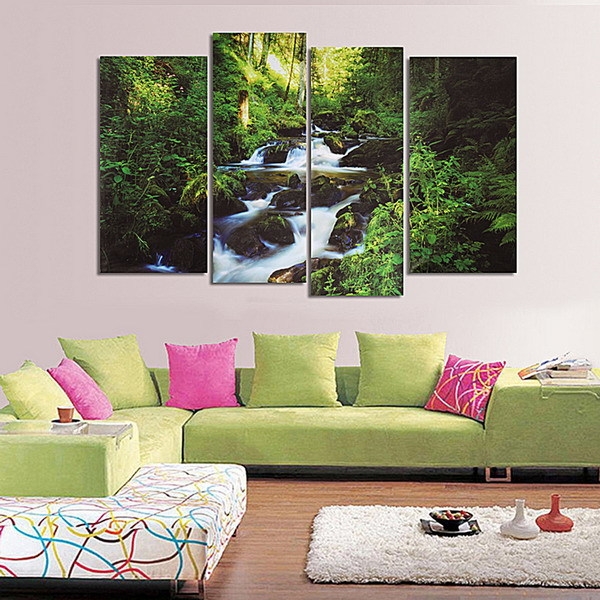 4PCS Segeltuch Anstrich Waldstrom modernes Abbildungs Ausgangswand Dekor