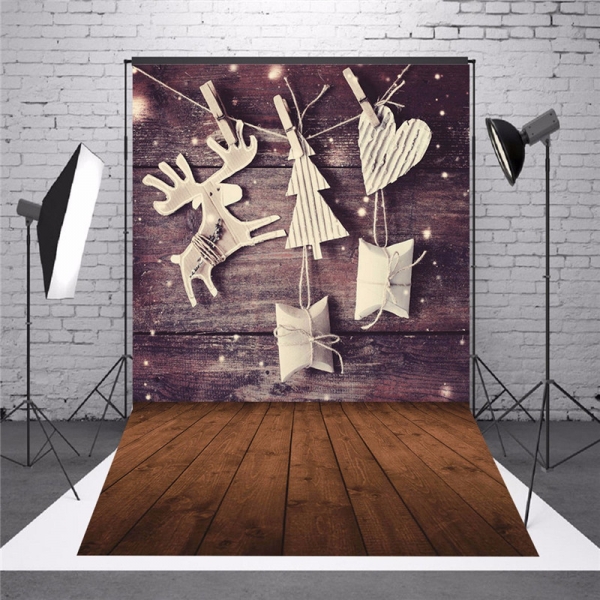 5 x 7 FT Weihnachten Thema Weihnachten Geschenk Elch Holz Board Foto Vinyl Hintergrund
