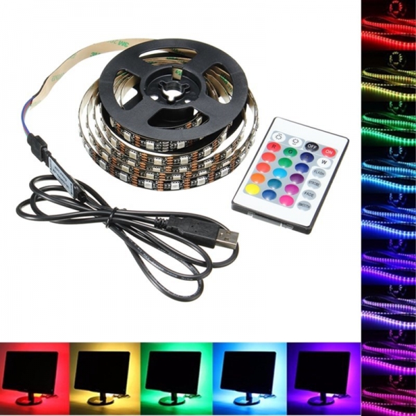 1M 2M 3M 4M USB 5V 5050 60SMD / M RGB LED Streifen-Licht-Fernsehapparat-rückseitige Beleuchtung Satz + 24Key Fernbedienung
