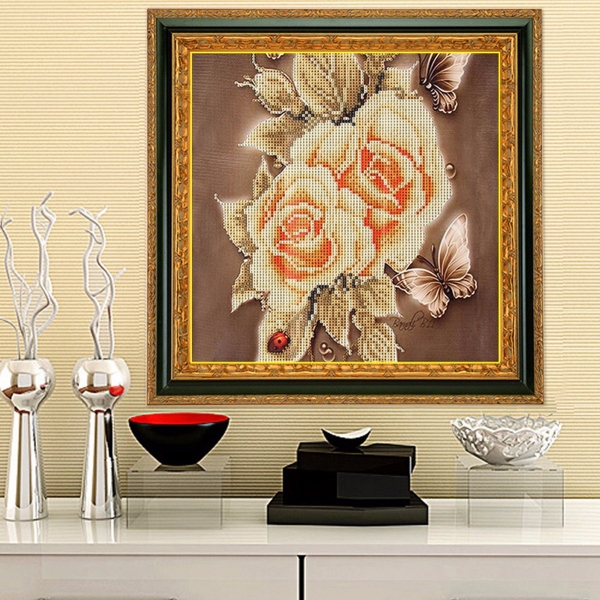 5D Blumen-Schmetterlings-Rosen-DIY Diamant-Anstrich-Stickerei-Querheftungs-Hauptdekoration