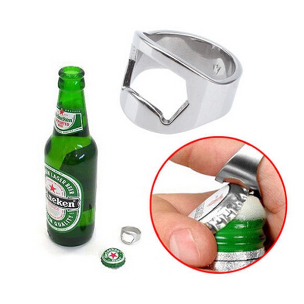 Edelstahl Fingerring Flaschenöffner Stab-Bierwerkzeug