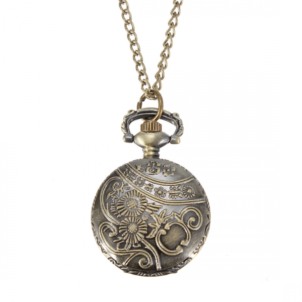 Bronze Schmetterling Engrave Quarz Taschenuhr Anhänger Kette Halskette
