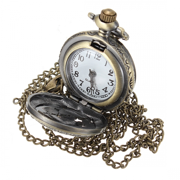 Bronze Schmetterling Engrave Quarz Taschenuhr Anhänger Kette Halskette