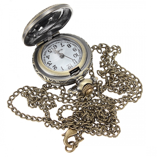Bronze Schmetterling Engrave Quarz Taschenuhr Anhänger Kette Halskette