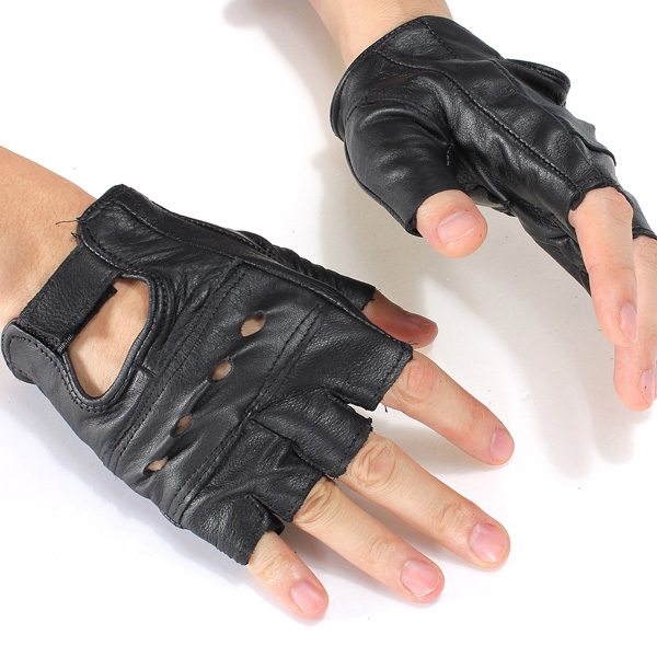 Medium Fingerlose Leder Motorradhandschuh Entlüfteter Kuhfell Multi-use