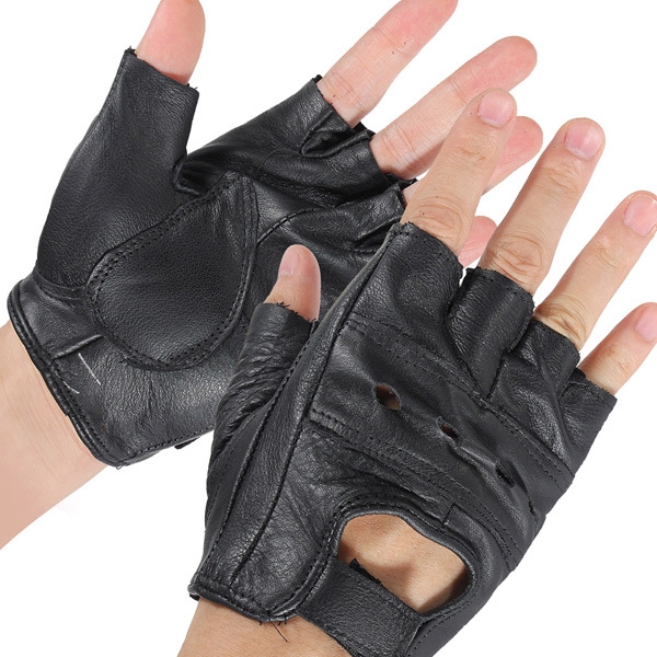 Medium Fingerlose Leder Motorradhandschuh Entlüfteter Kuhfell Multi-use