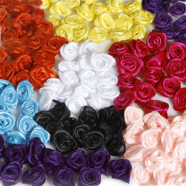 50Pcs 15mm Satin Band Blume Rose