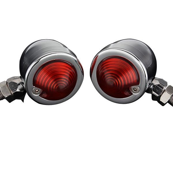 12V Red Dual Filament Chrome Bullet Blinker Pair für Harley