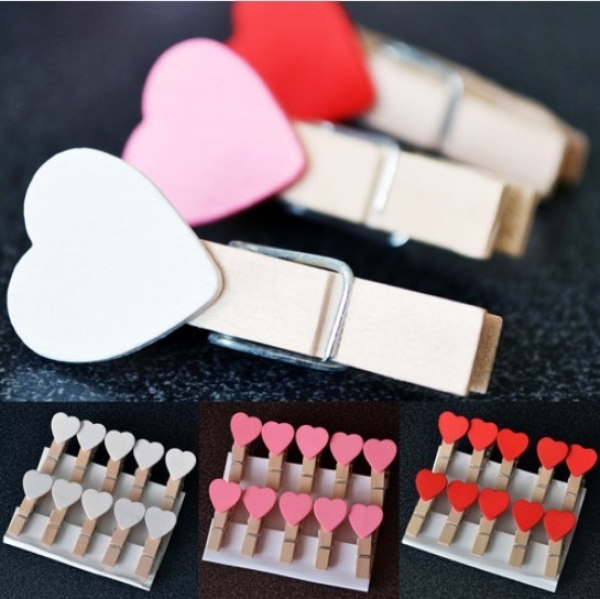 10pcs Love Heart Wooden Clothes Photo Paper Clips