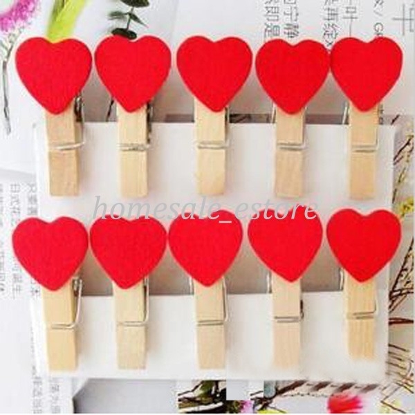 10pcs Love Heart Wooden Clothes Photo Paper Clips