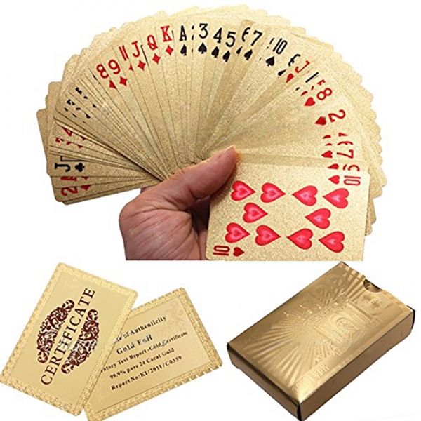 24K Goldfolie überzogen Poker Spielkarten Certficate Dollar Euro