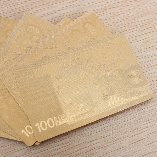 24K Goldfolie überzogen Poker Spielkarten Certficate Dollar Euro