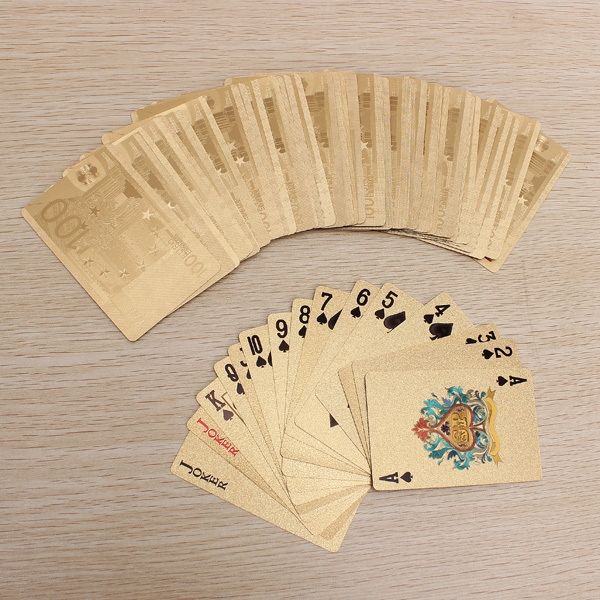24K Goldfolie überzogen Poker Spielkarten Certficate Dollar Euro