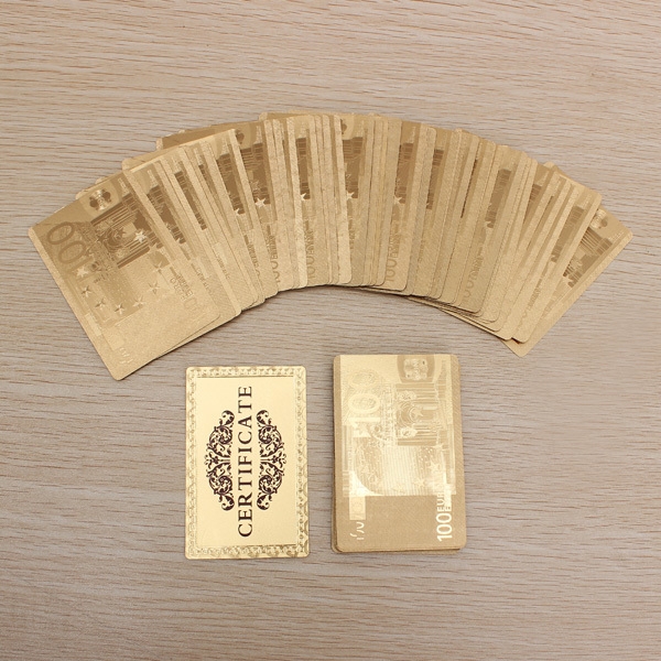24K Goldfolie überzogen Poker Spielkarten Certficate Dollar Euro