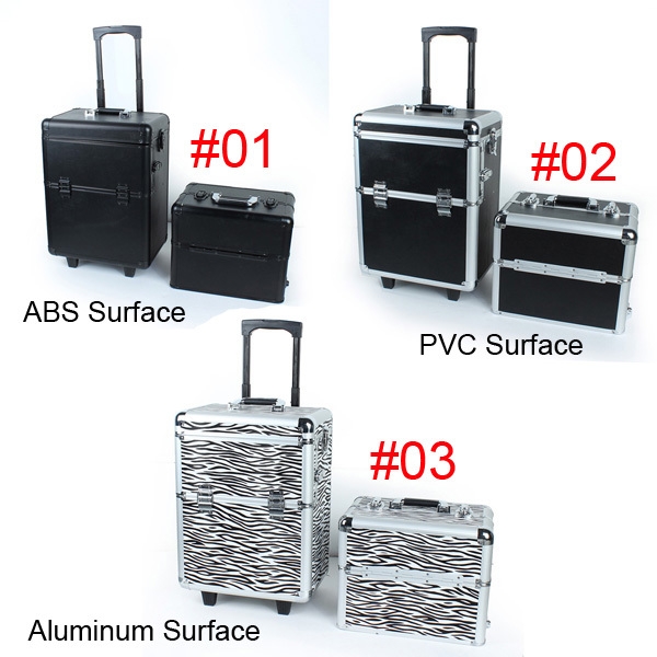 Pro 2in1 rädriges schließbares Aluminiummake Up kosmetischer Kastenkosmetikkoffer