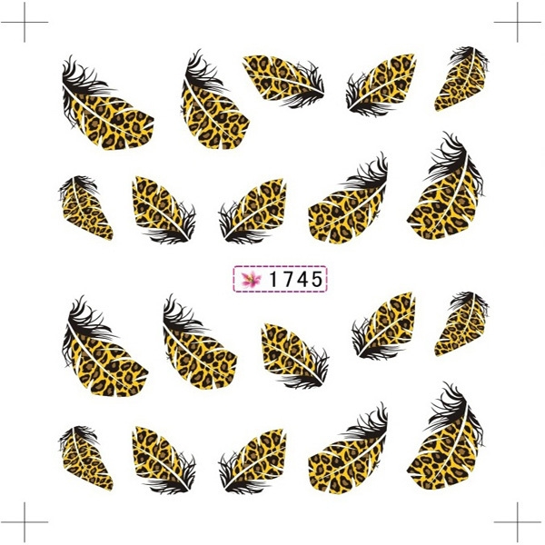 Bunte Feder Wassertransfer Nail Art Sticker Leopard Nagel Abziehbilder