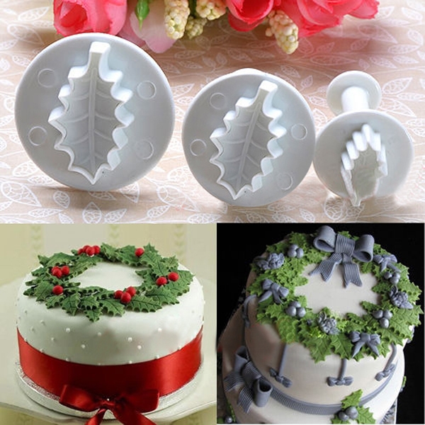 3X Weihnachtsstechpalmen Blatt Kuchen Plätzchen Scherblock Sugarcraft, Mold 