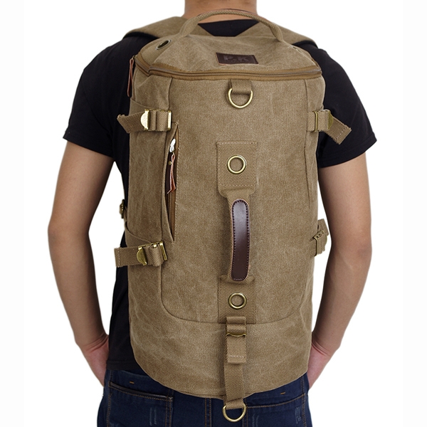 Doppelnutzung Männer Leinwand Wandern Camping Kaffee Khaki Rucksack