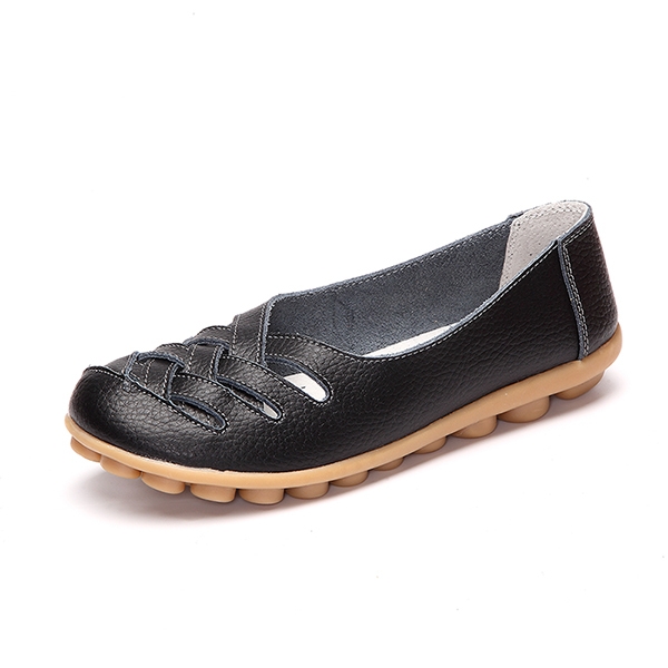 L Ausgehöhlte Leder Loafers Mokassin Beiläufige Flache Schuhe