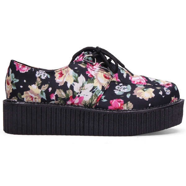 Weinleseblumenschnürsenkel hohe Plattformenschädelwohnungskriecherschuhe
