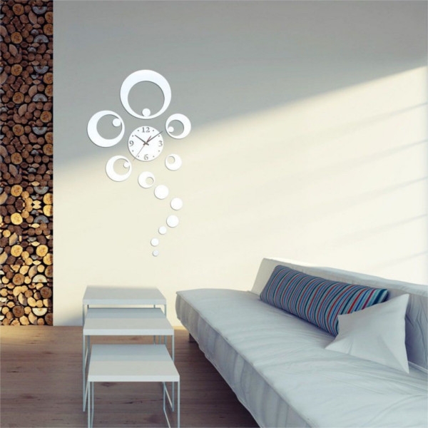 DIY 3D Startseite Decorative Clock Ring Kreis Spiegel Wanduhr Silber