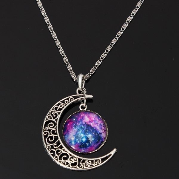Silber hat galaktisches Mondweltallglas cabochon Hängekette gepanzert