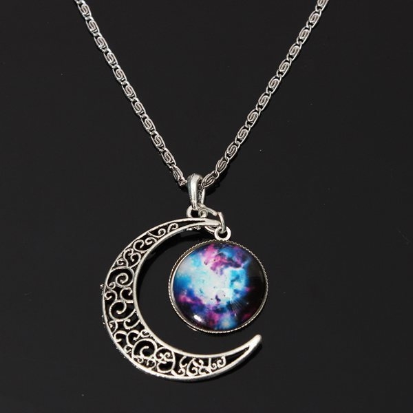 Silber hat galaktisches Mondweltallglas cabochon Hängekette gepanzert
