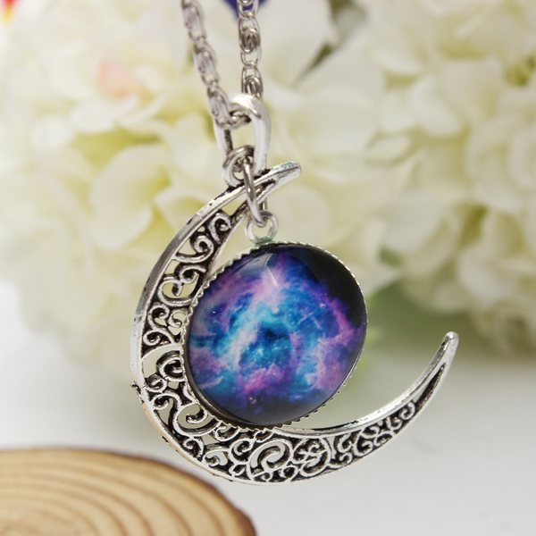 Silber hat galaktisches Mondweltallglas cabochon Hängekette gepanzert