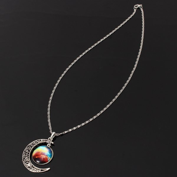 Silber hat galaktisches Mondweltallglas cabochon Hängekette gepanzert