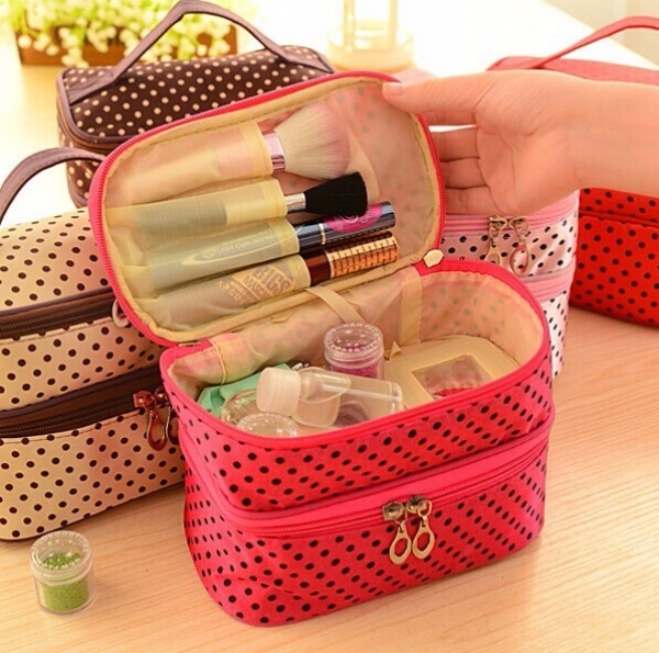 Tragbare Polyester Double Layer Verfassungs Kosmetik Toilettenartikel Tasche