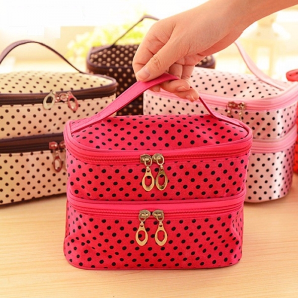 Tragbare Polyester Double Layer Verfassungs Kosmetik Toilettenartikel Tasche