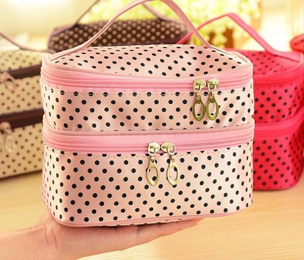 Tragbare Polyester Double Layer Verfassungs Kosmetik Toilettenartikel Tasche