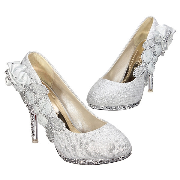 Glitter Blume Pump Hochzeit Kristall High Heels Damenschuhe