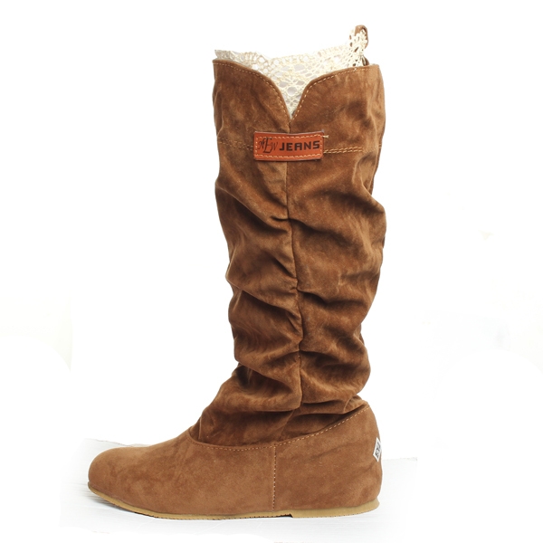 Damenkniestrümpfe Stiefel Spitze Stulpe erhöhten Innenwollschuhe