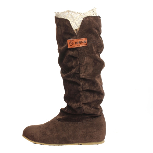 Damenkniestrümpfe Stiefel Spitze Stulpe erhöhten Innenwollschuhe