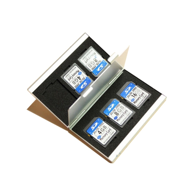 6 Steckplätze Aluminium Aufbewahrungsbox SD / SDHC Speicherkarte Hülle Halter Schutz
