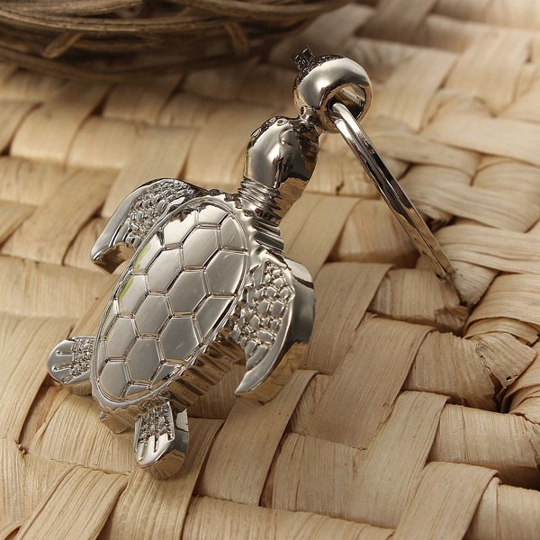 Silber 3D Meeresschildkröte Modell Schlüsselanhänger Metall Schlüsselanhänger Geschenk
