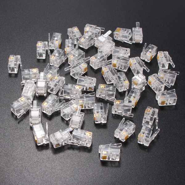 50PCS RJ11 Modular Cable Head Plug Ethernet Netzwerkanschluss